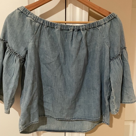 Madewell Women’s Light Blue Off Shoulder Crop Top Size S - Picture 2 of 3